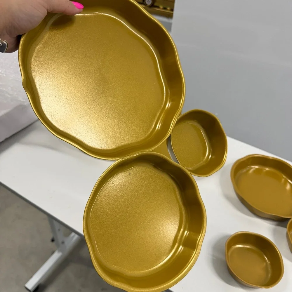 9 Piece Gold Scalloped Serving Bowl Set Metallic Nesting Trays Home Decor